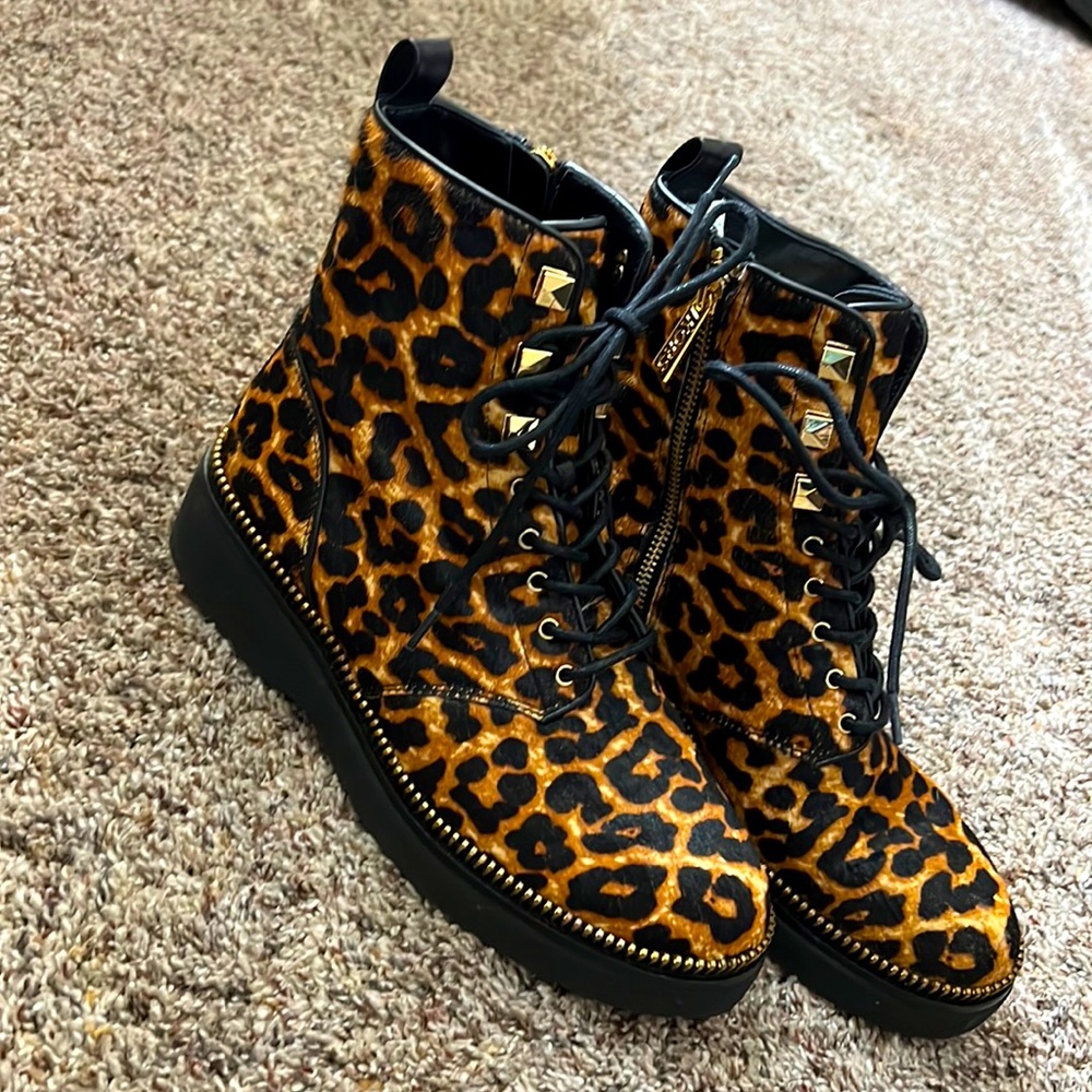 MICHAEL KORS Leopard Print Combat Boots, Size 7.5 Women’s